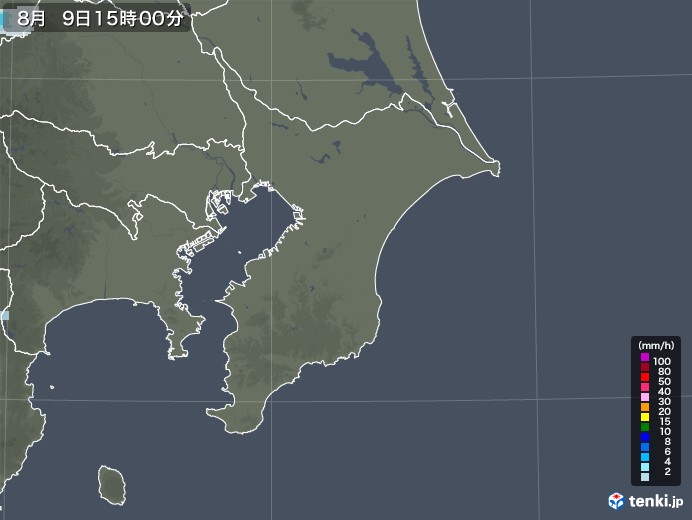 千葉県の雨雲レーダー(2022年08月09日)