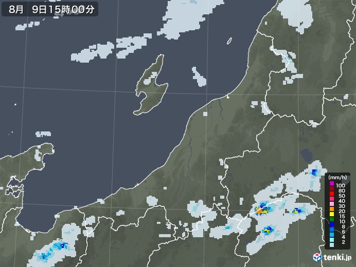 新潟県の雨雲レーダー(2022年08月09日)