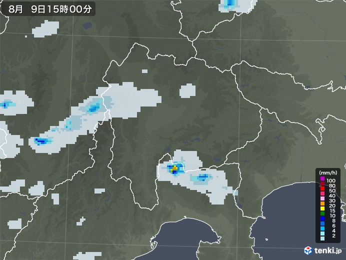 山梨県の雨雲レーダー(2022年08月09日)