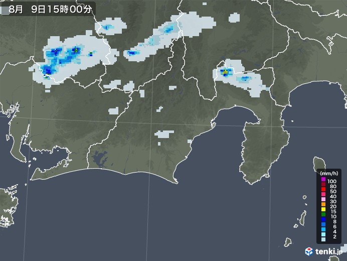 静岡県の雨雲レーダー(2022年08月09日)