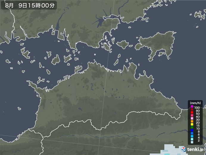 香川県の雨雲レーダー(2022年08月09日)