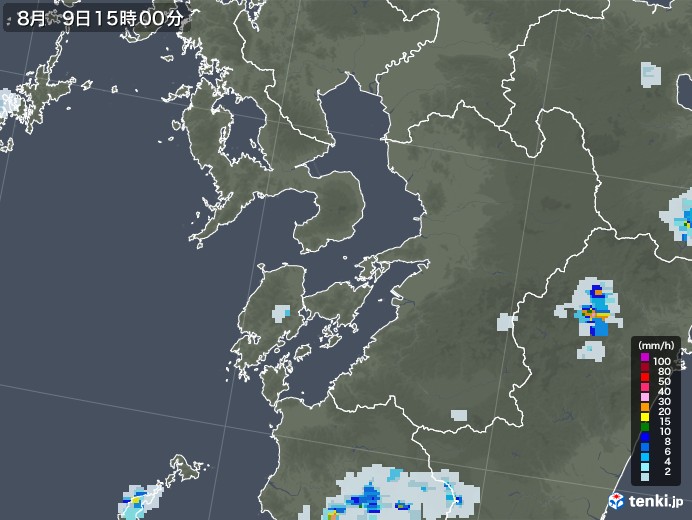 熊本県の雨雲レーダー(2022年08月09日)