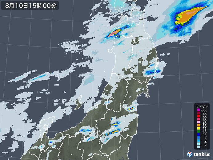 東北地方の雨雲レーダー(2022年08月10日)