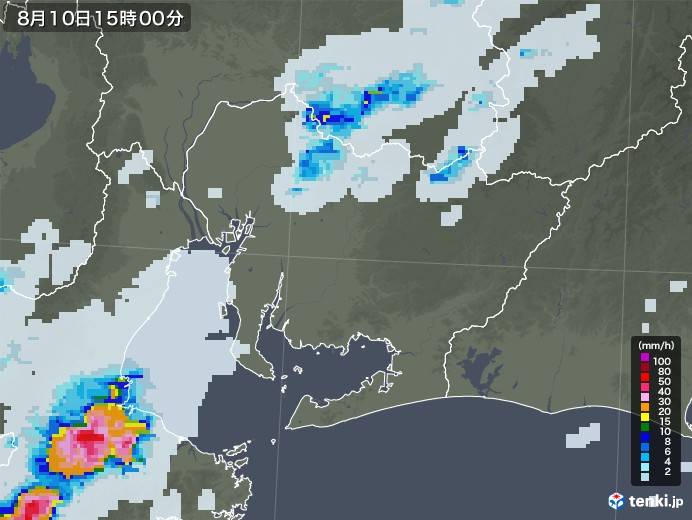愛知県の雨雲レーダー(2022年08月10日)
