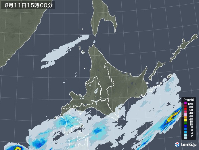 北海道地方の雨雲レーダー(2022年08月11日)