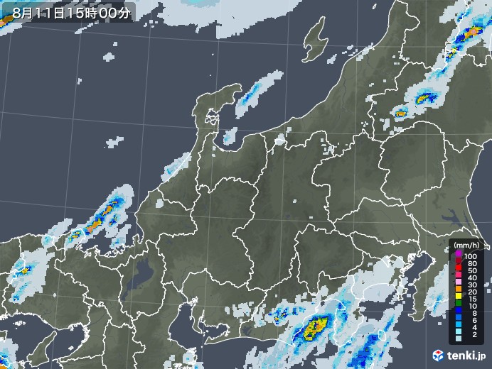 北陸地方の雨雲レーダー(2022年08月11日)