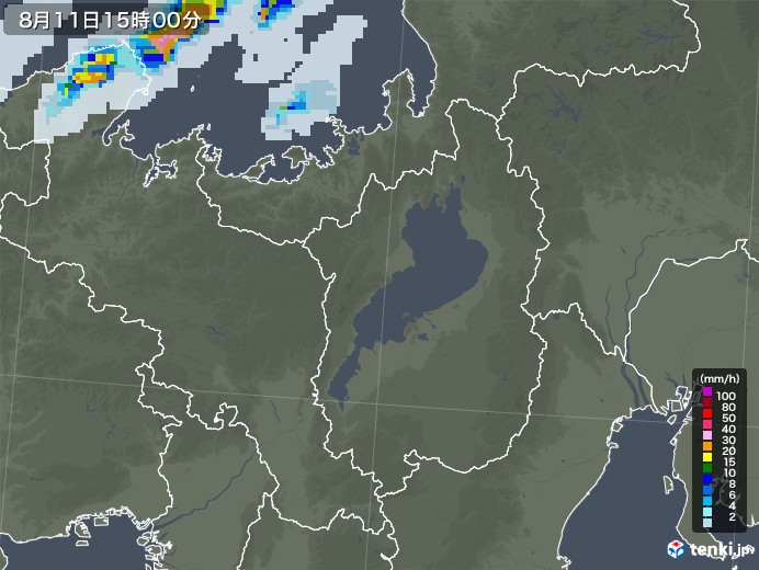 滋賀県の雨雲レーダー(2022年08月11日)