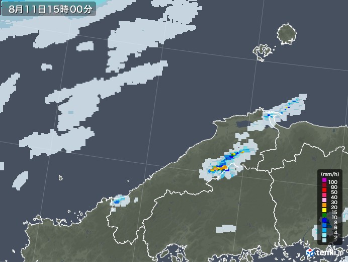 島根県の雨雲レーダー(2022年08月11日)