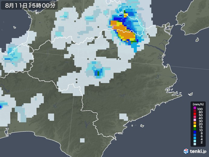 徳島県の雨雲レーダー(2022年08月11日)