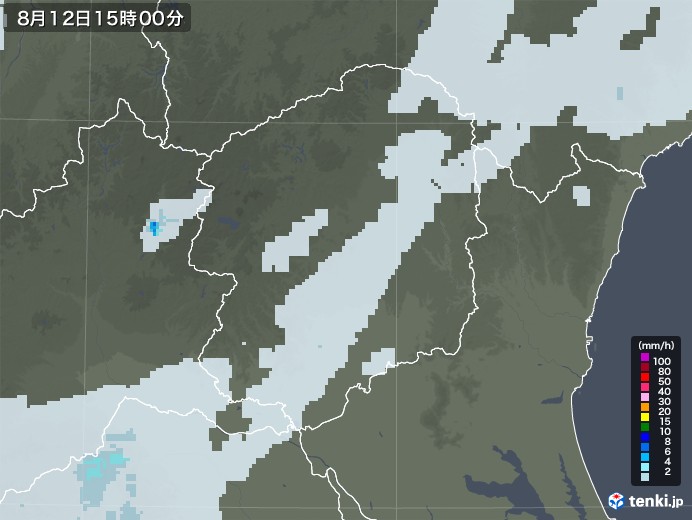 栃木県の雨雲レーダー(2022年08月12日)