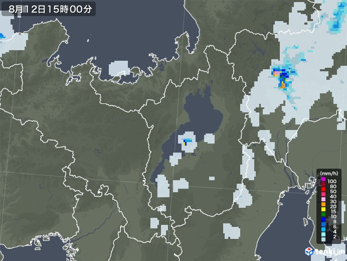 滋賀県の雨雲レーダー(2022年08月12日)