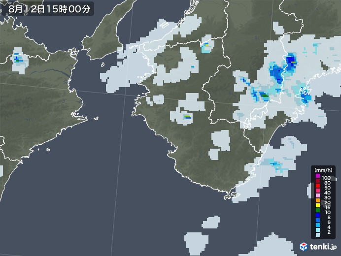 和歌山県の雨雲レーダー(2022年08月12日)