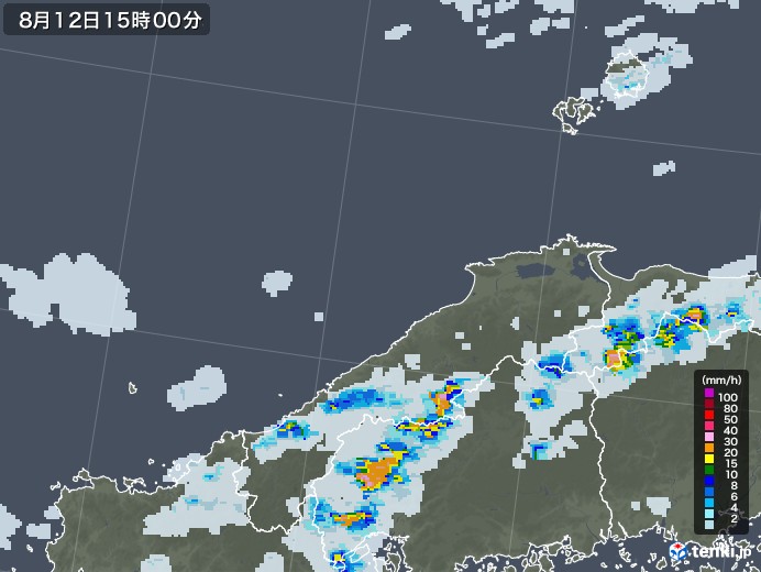 島根県の雨雲レーダー(2022年08月12日)