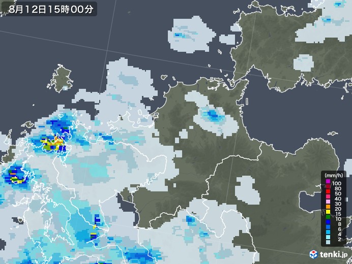 福岡県の雨雲レーダー(2022年08月12日)