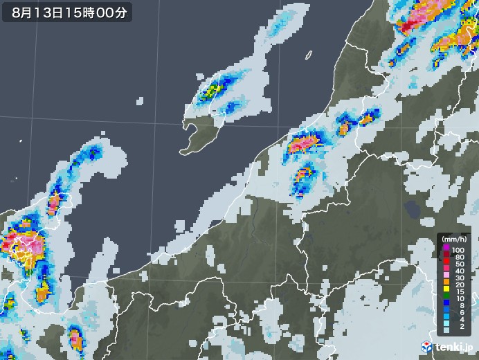 新潟県の雨雲レーダー(2022年08月13日)