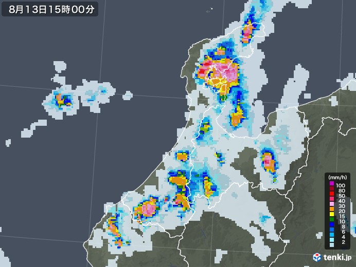 石川県の雨雲レーダー(2022年08月13日)