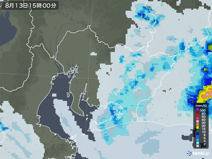 愛知県の雨雲レーダー(2022年08月13日)