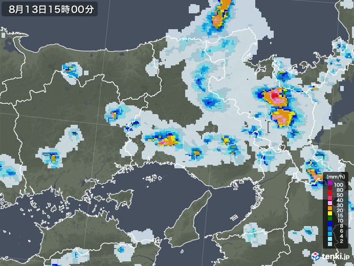 兵庫県の雨雲レーダー(2022年08月13日)
