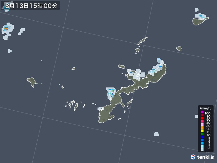 沖縄県の雨雲レーダー(2022年08月13日)
