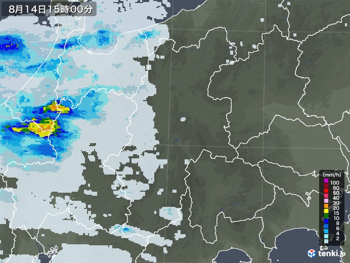長野県の雨雲レーダー(2022年08月14日)