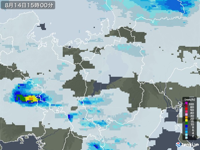 滋賀県の雨雲レーダー(2022年08月14日)