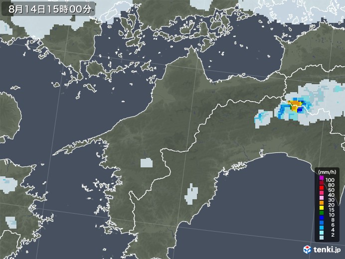 愛媛県の雨雲レーダー(2022年08月14日)