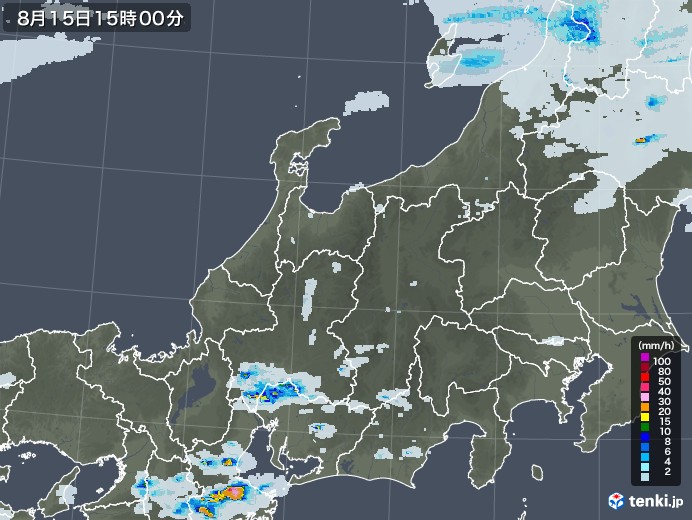 北陸地方の雨雲レーダー(2022年08月15日)