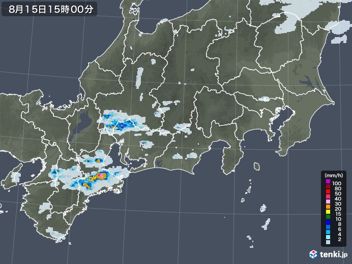 東海地方の雨雲レーダー(2022年08月15日)