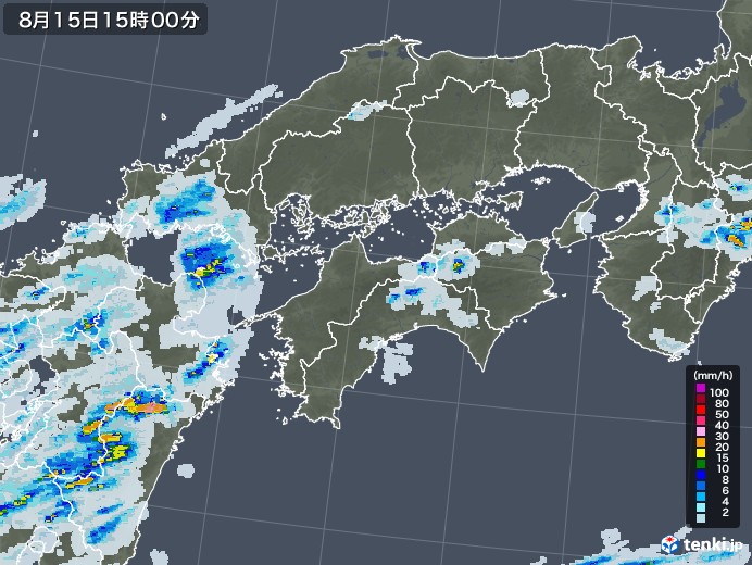 四国地方の雨雲レーダー(2022年08月15日)