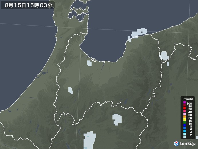 富山県の雨雲レーダー(2022年08月15日)