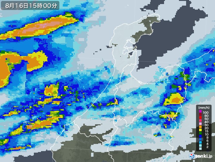 石川県の雨雲レーダー(2022年08月16日)