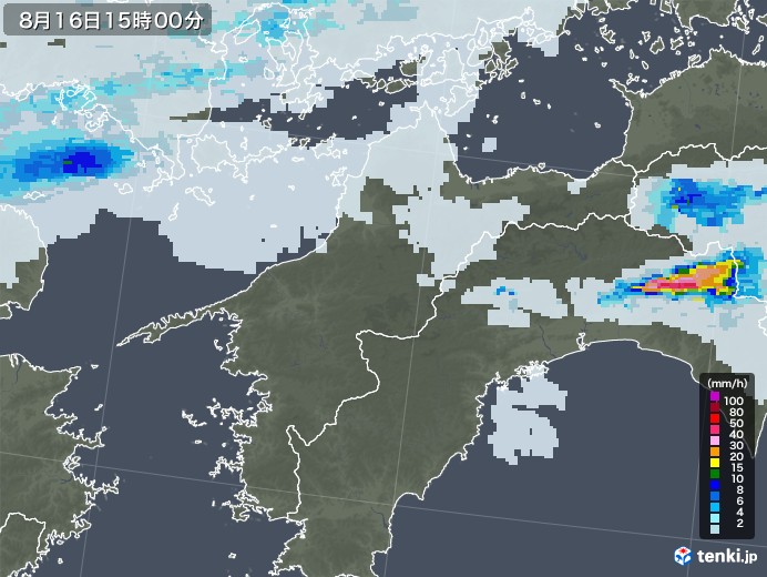 愛媛県の雨雲レーダー(2022年08月16日)