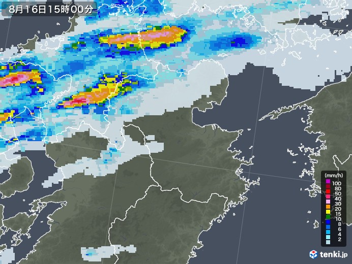 大分県の雨雲レーダー(2022年08月16日)