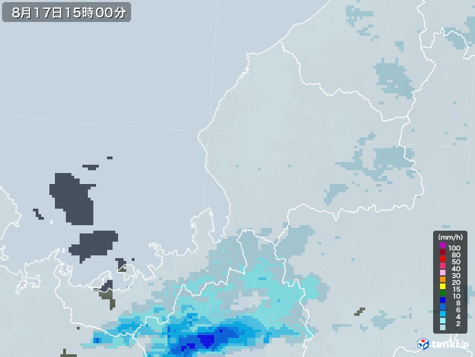 福井県の雨雲レーダー(2022年08月17日)