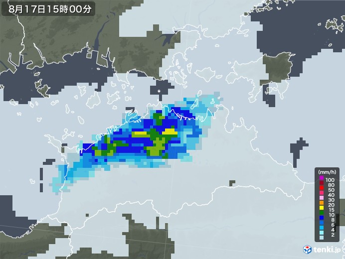 香川県の雨雲レーダー(2022年08月17日)