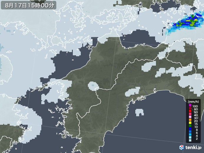 愛媛県の雨雲レーダー(2022年08月17日)