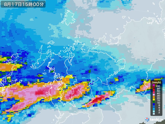 佐賀県の雨雲レーダー(2022年08月17日)