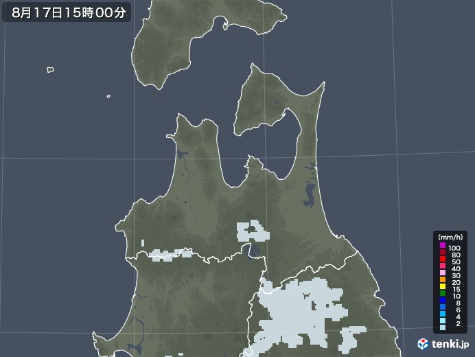 青森県の雨雲レーダー(2022年08月17日)