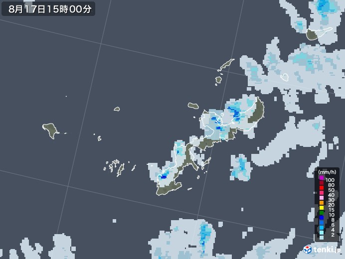 沖縄県の雨雲レーダー(2022年08月17日)