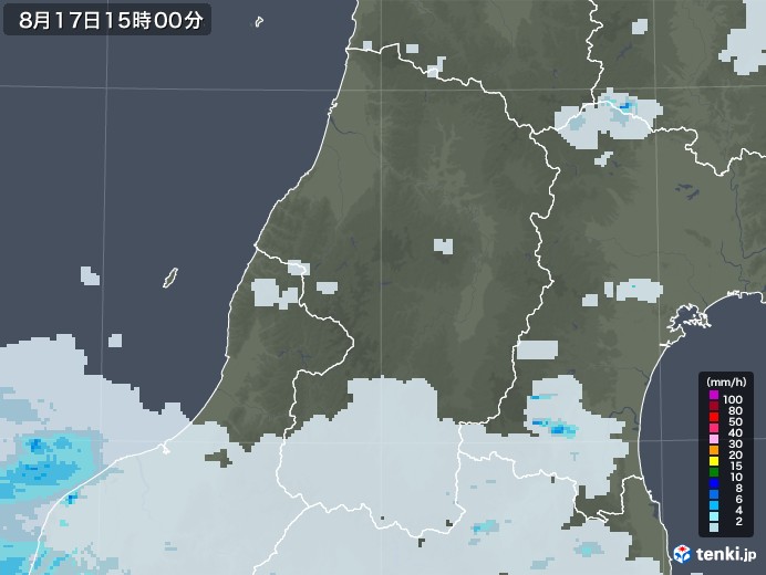 山形県の雨雲レーダー(2022年08月17日)