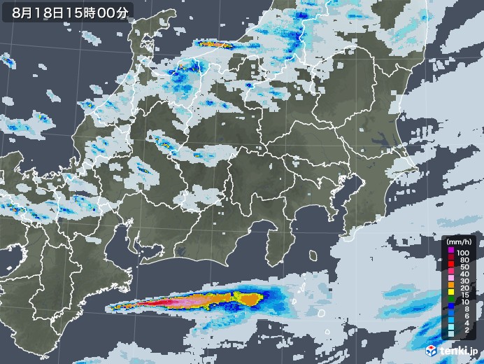 関東・甲信地方の雨雲レーダー(2022年08月18日)