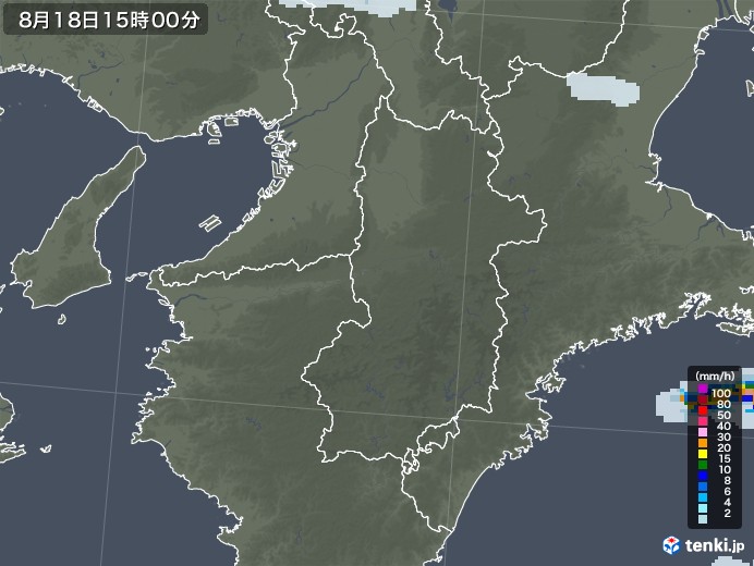 奈良県の雨雲レーダー(2022年08月18日)