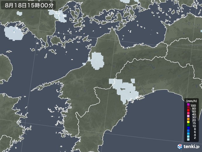 愛媛県の雨雲レーダー(2022年08月18日)