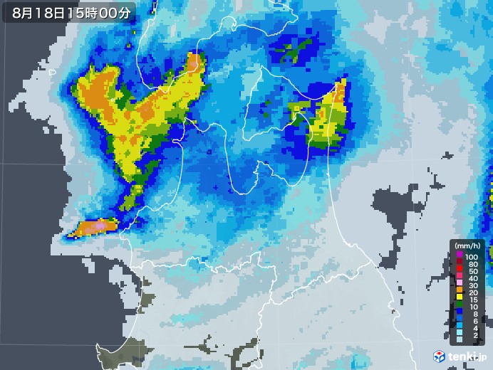 青森県の雨雲レーダー(2022年08月18日)