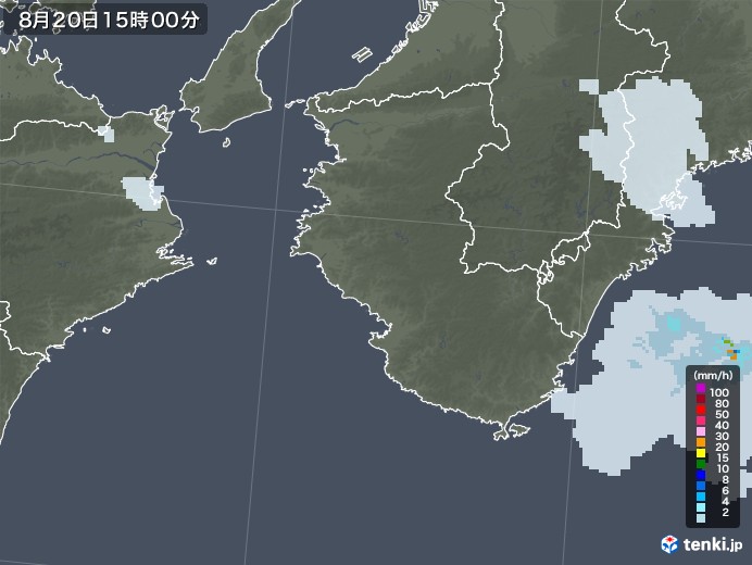 和歌山県の雨雲レーダー(2022年08月20日)