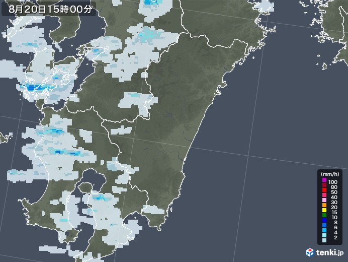 宮崎県の雨雲レーダー(2022年08月20日)