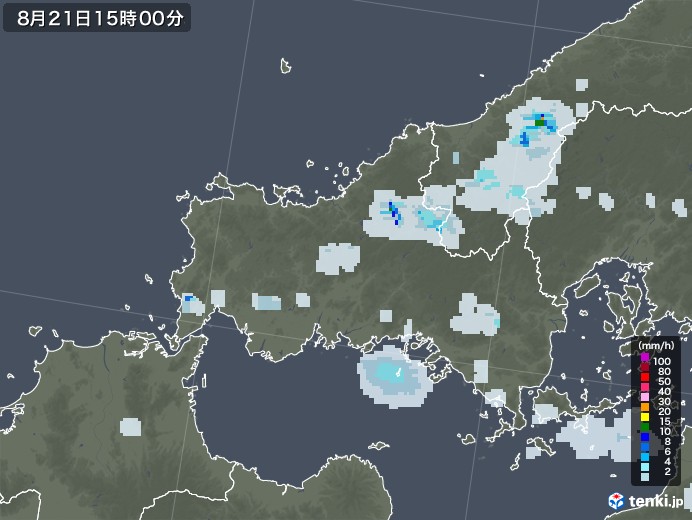 山口県の雨雲レーダー(2022年08月21日)