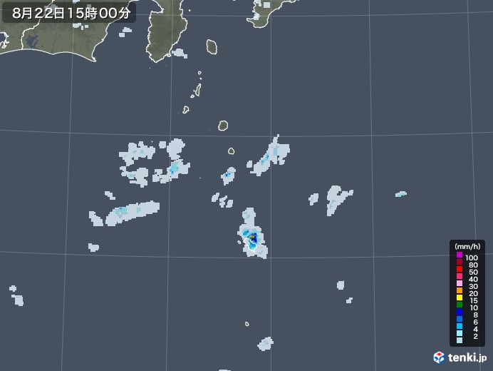 伊豆諸島(東京都)の雨雲レーダー(2022年08月22日)