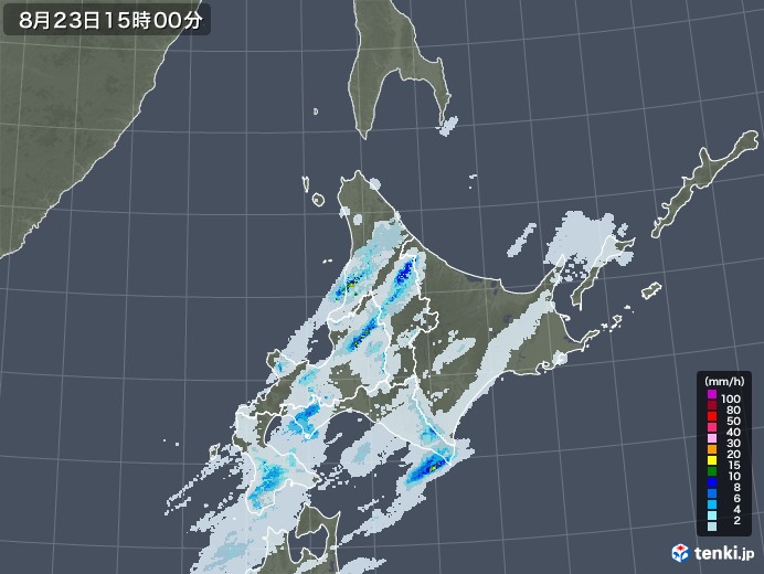 北海道地方の雨雲レーダー(2022年08月23日)
