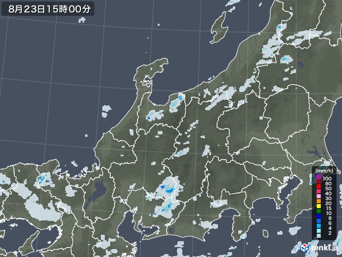 北陸地方の雨雲レーダー(2022年08月23日)